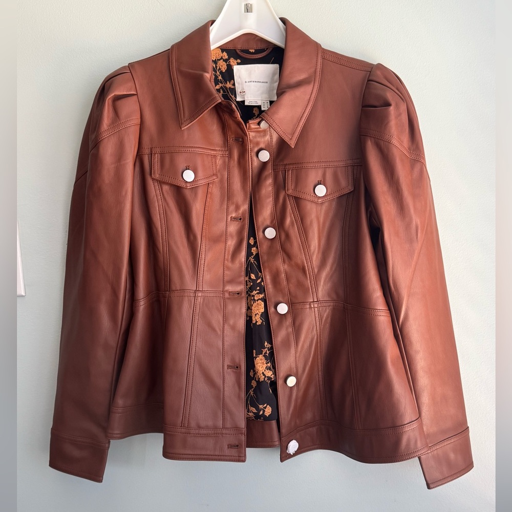 By Anthropologie Faux Leather Corset Puff-Sleeve Jacket